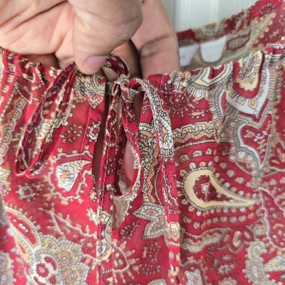 Zara Paisley Print Blouse Women Sz M Front Tie Cut Out Long Sleeve Lightweigh - Picture 7 of 9